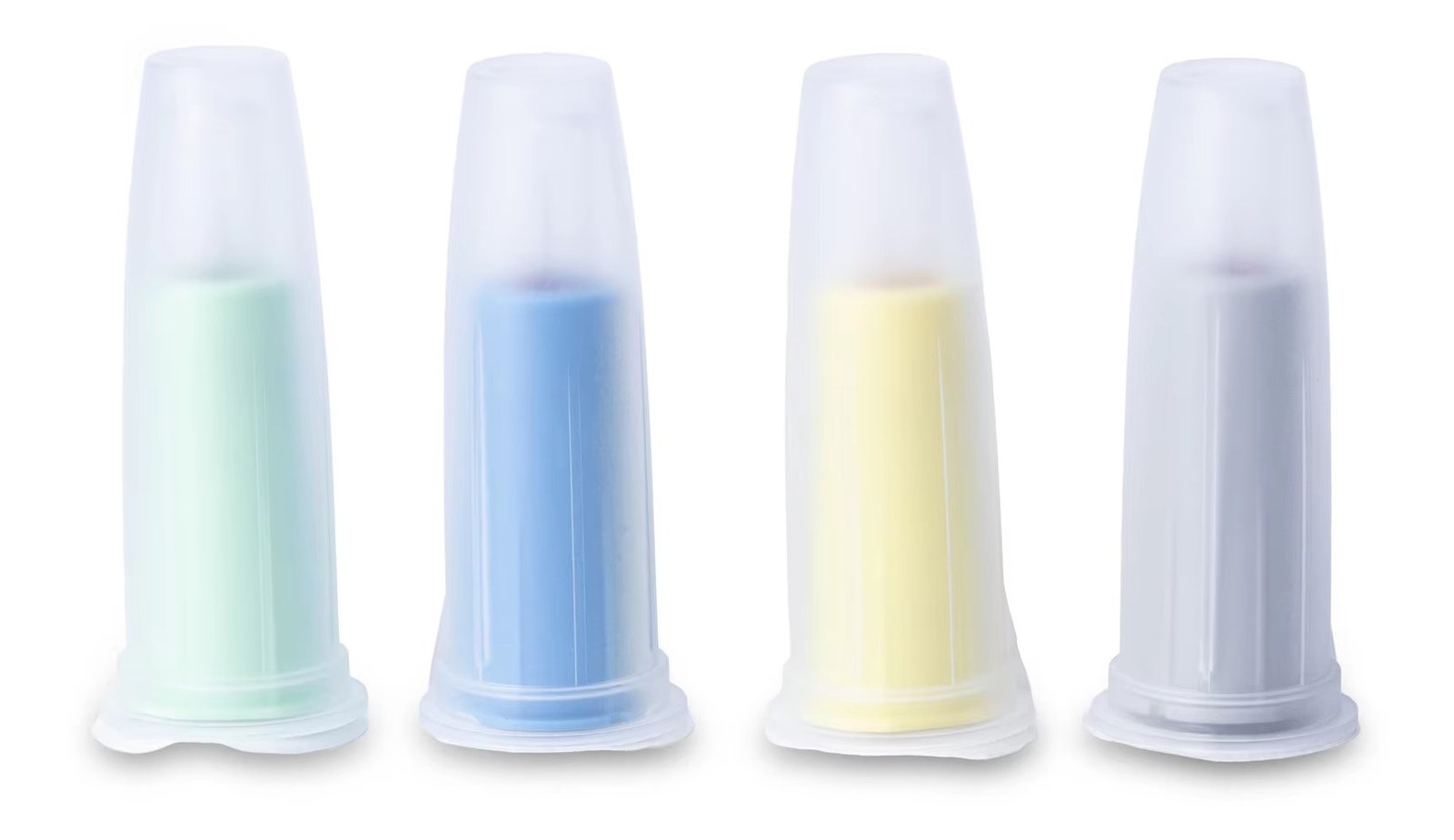 Four pen needle options with color-coded caps